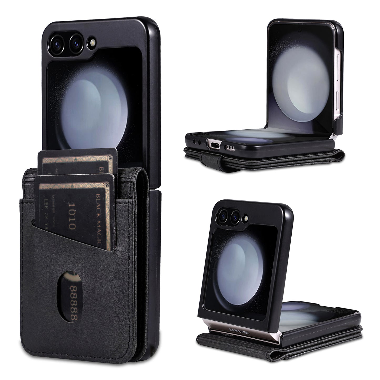 AZNS For Samsung Galaxy Z Flip6 5G Case Ultra Thin Leather Phone Cover with Card Holder - Black