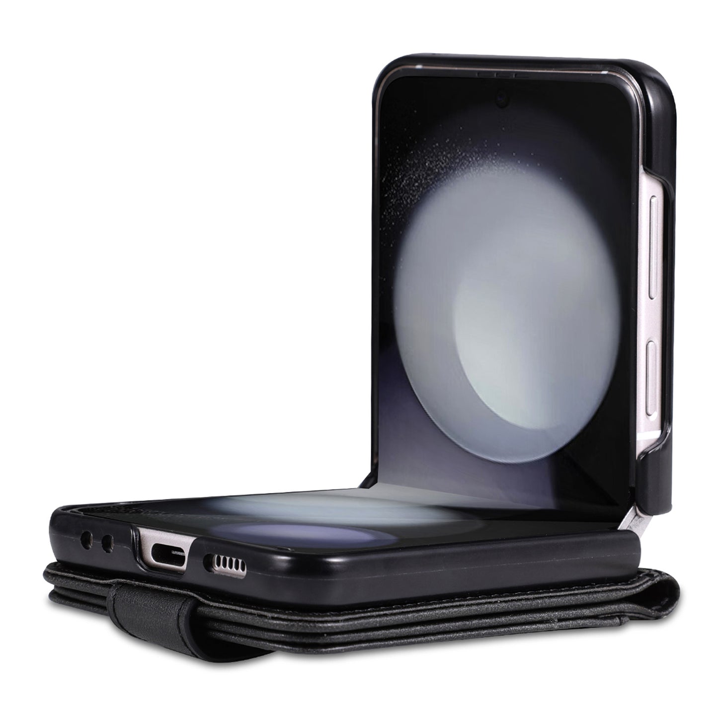 AZNS For Samsung Galaxy Z Flip6 5G Case Ultra Thin Leather Phone Cover with Card Holder - Black