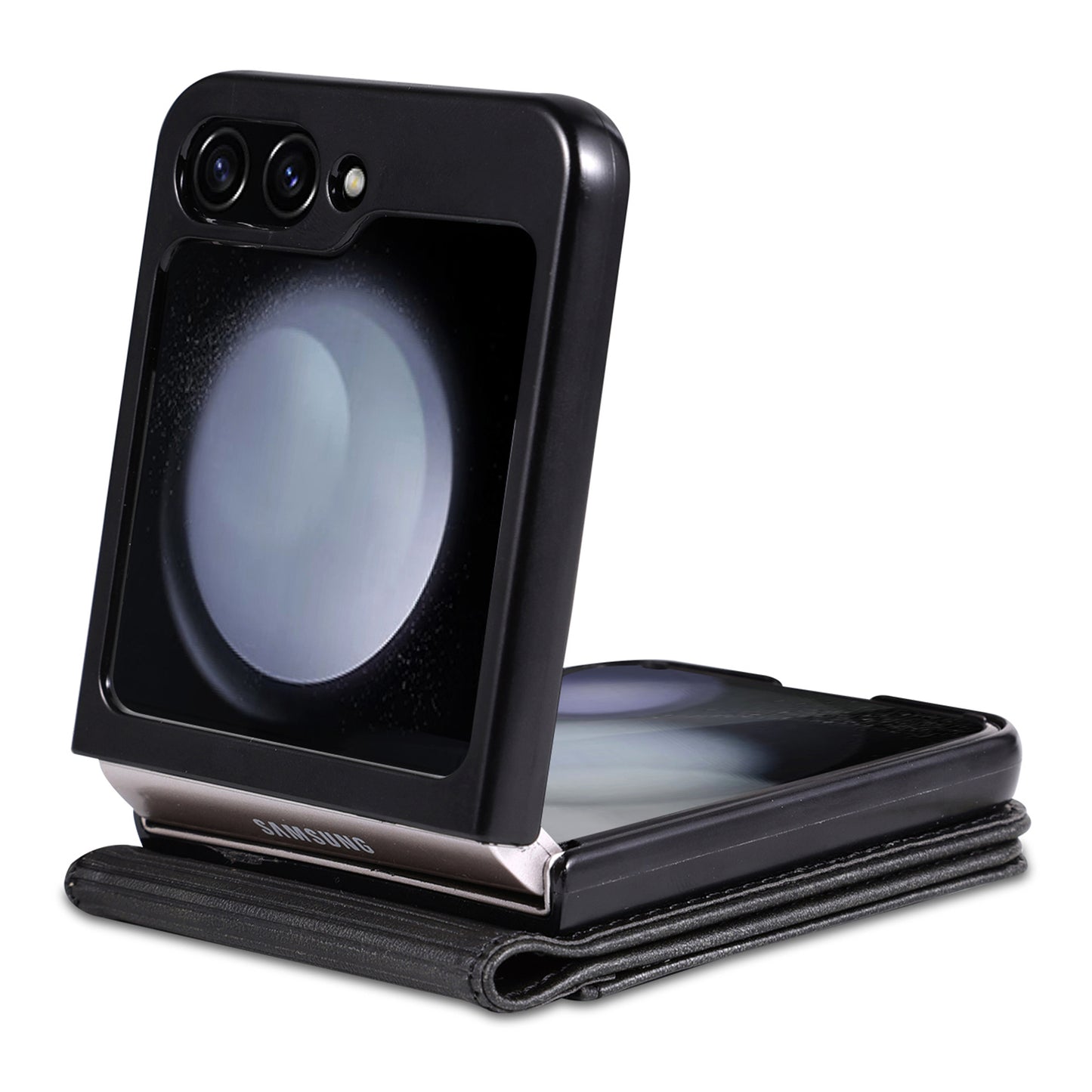 AZNS For Samsung Galaxy Z Flip6 5G Case Ultra Thin Leather Phone Cover with Card Holder - Black
