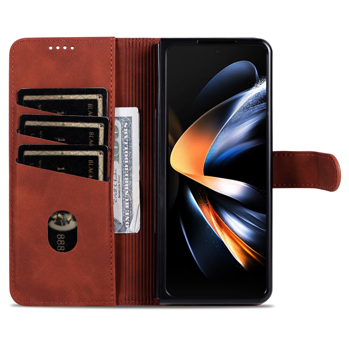 AZNS For Samsung Galaxy Z Fold6 5G Case PC Interior PU Leather Phone Cover Wallet - Brown