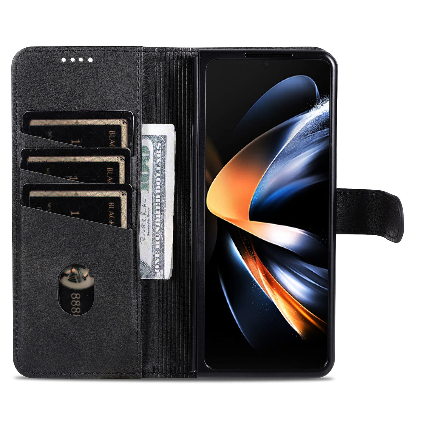 AZNS For Samsung Galaxy Z Fold6 5G Case PC Interior PU Leather Phone Cover Wallet - Black