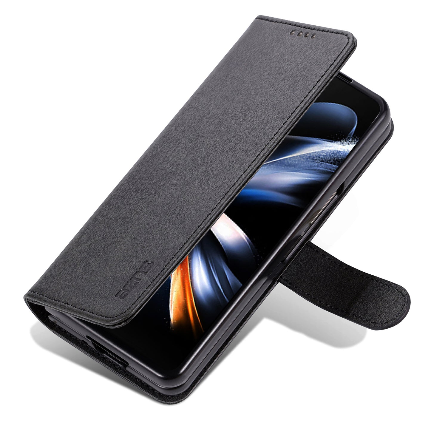 AZNS For Samsung Galaxy Z Fold6 5G Case PC Interior PU Leather Phone Cover Wallet - Black