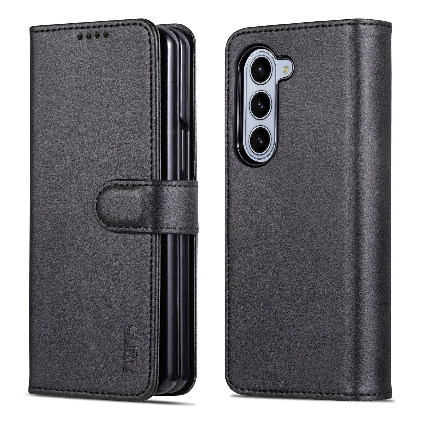 AZNS For Samsung Galaxy Z Fold6 5G Case PC Interior PU Leather Phone Cover Wallet - Black