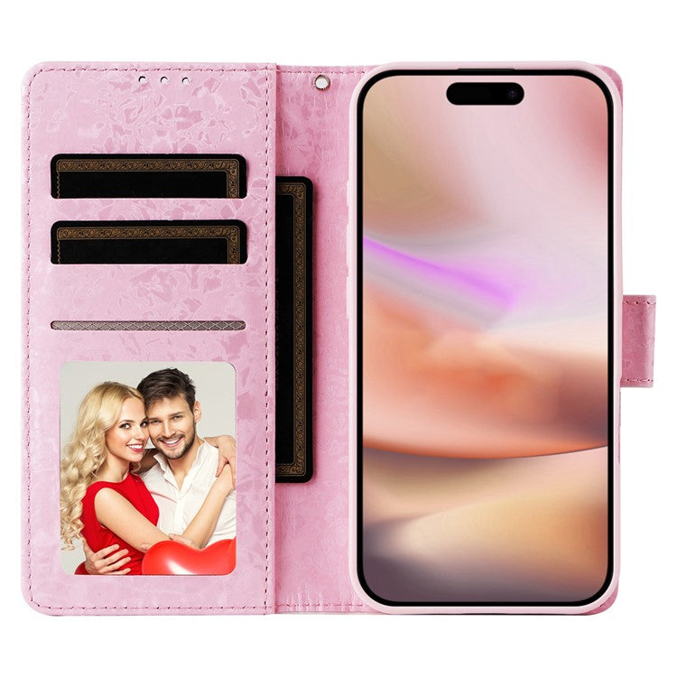For iPhone 16 Plus Case Lacquered RFID Blocking Wallet Drop-proof PU Leather Phone Cover - Rose Flower