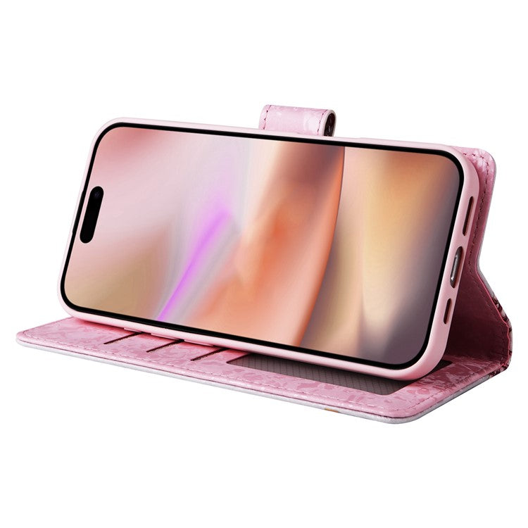 For iPhone 16 Plus Case Lacquered RFID Blocking Wallet Drop-proof PU Leather Phone Cover - Rose Flower
