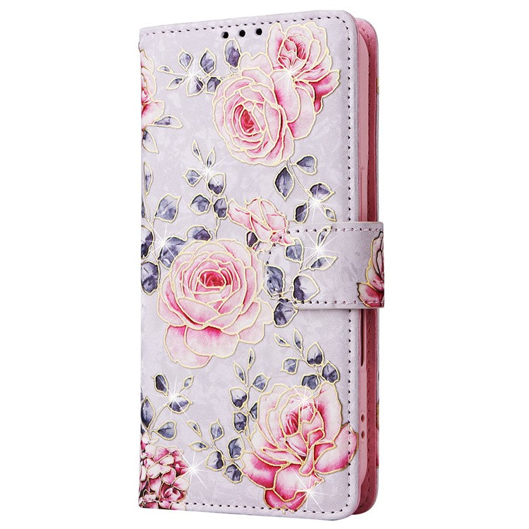 For iPhone 16 Plus Case Lacquered RFID Blocking Wallet Drop-proof PU Leather Phone Cover - Rose Flower