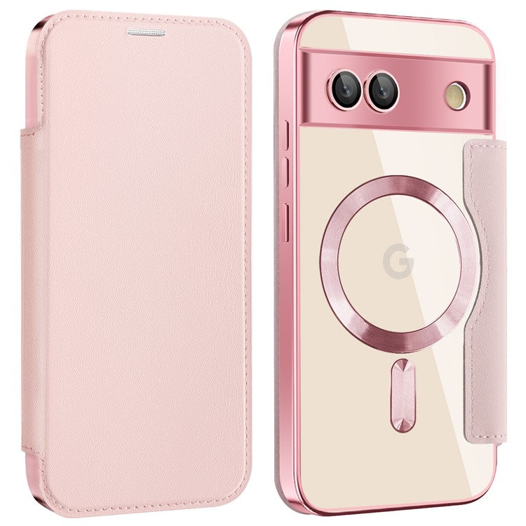 For Google Pixel 8a Case Compatible with MagSafe RFID Blocking Card Holder Phone Cover - Pink