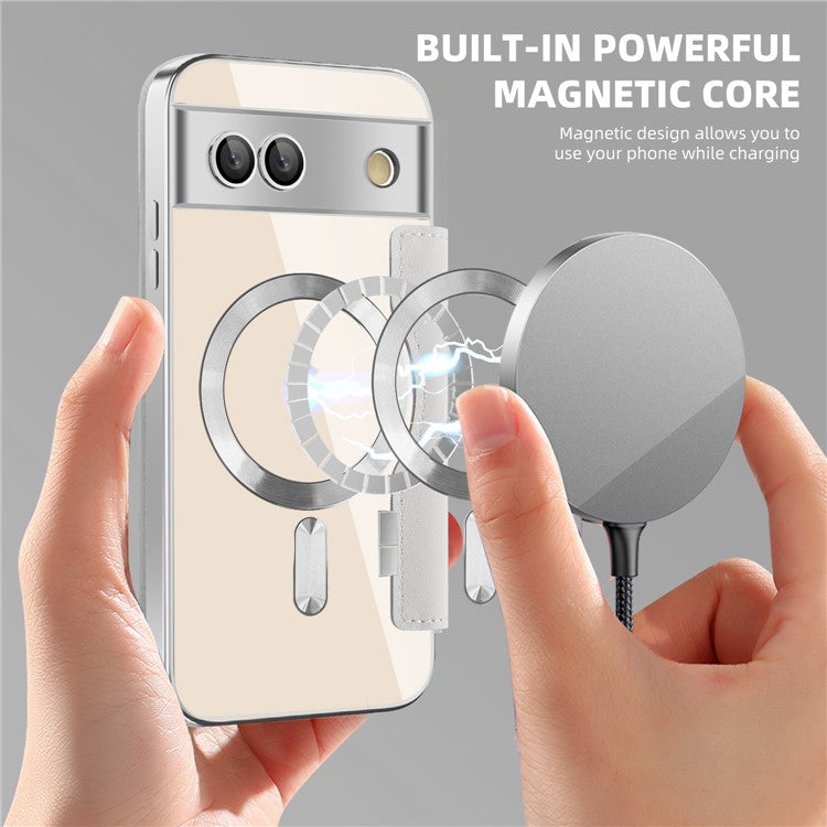 For Google Pixel 8a Case Compatible with MagSafe RFID Blocking Card Holder Phone Cover - Silver