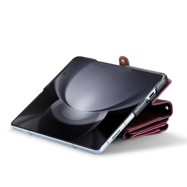 CASEME C36 Series For Samsung Galaxy Z Fold5 5G Case Zipper Leather Phone Bag with Pen Holder - Wine Red