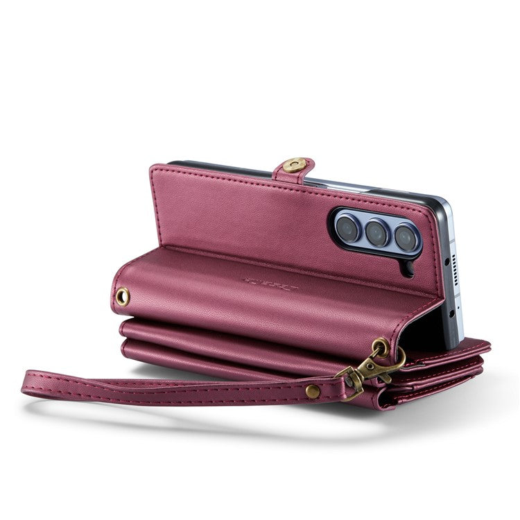 CASEME C36 Series For Samsung Galaxy Z Fold5 5G Case Zipper Leather Phone Bag with Pen Holder - Wine Red