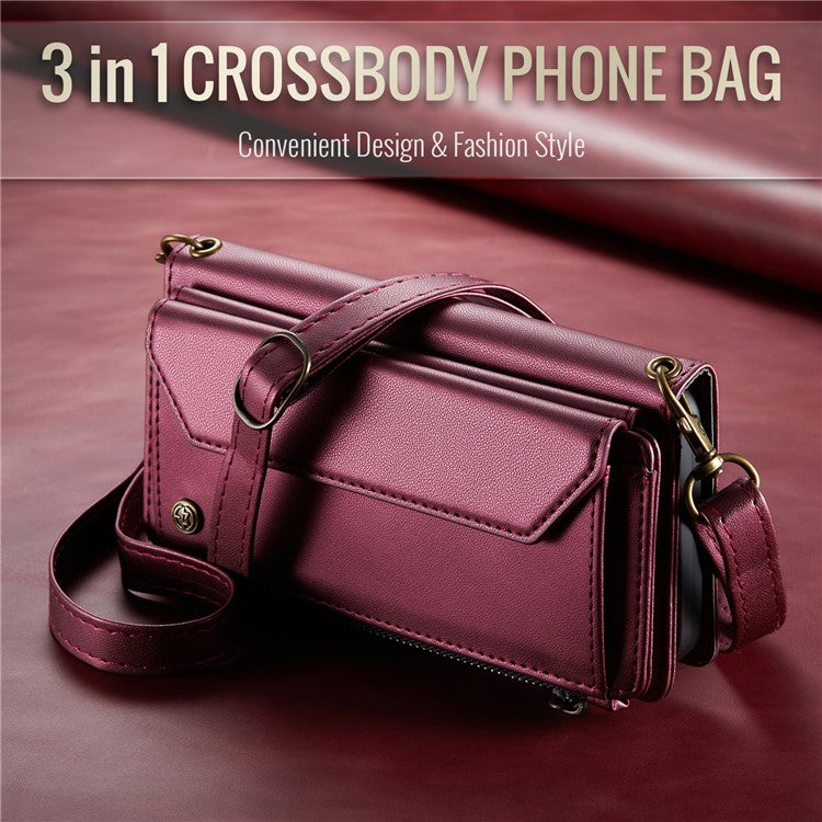 CASEME C36 Series For Samsung Galaxy S24 Ultra Case Leather Phone Bag with 10 Card Slots Wallet - Wine Red