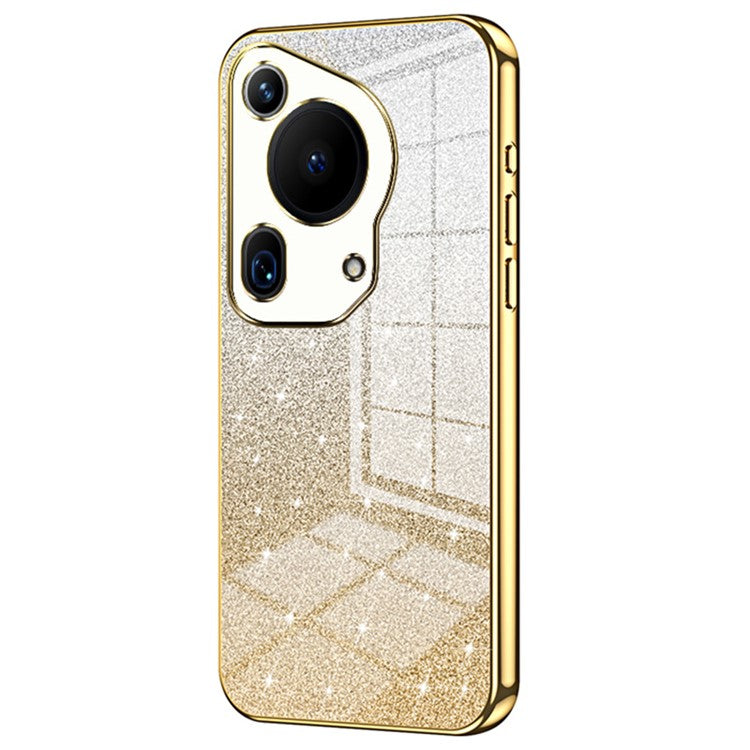 For Huawei Pura 70 Ultra Case Gradient Glitter Electroplating Soft TPU Phone Cover - Gold