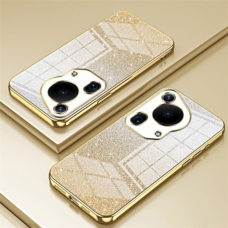 For Huawei Pura 70 Ultra Case Gradient Glitter Electroplating Soft TPU Phone Cover - Gold