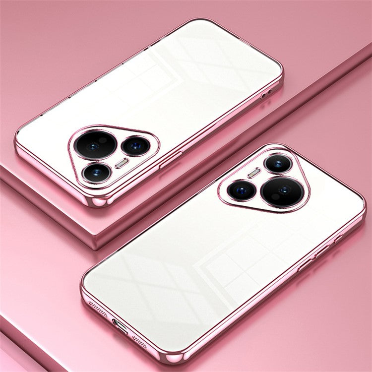 For Huawei Pura 70 Case TPU Transparency Electroplating Phone Cover - Pink