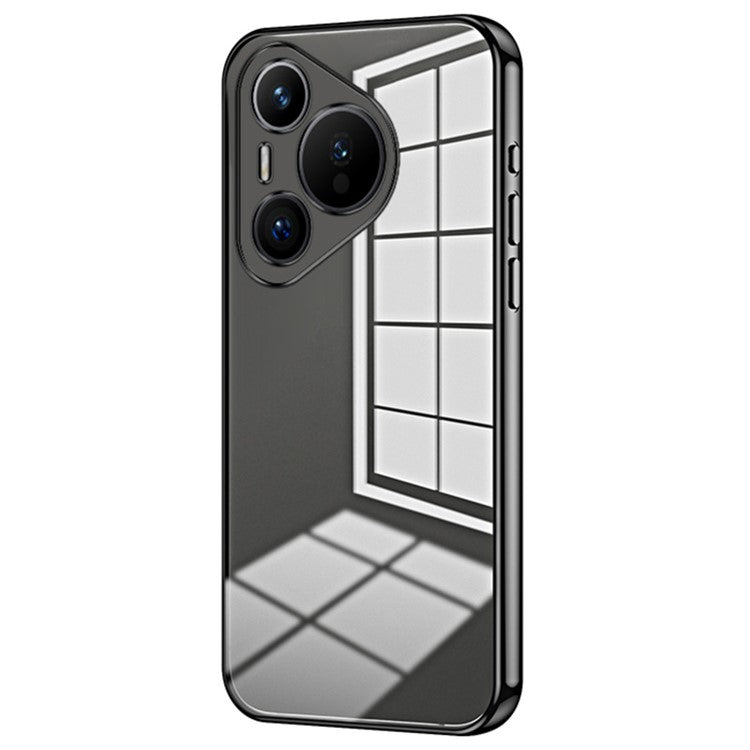For Huawei Pura 70 Case TPU Transparency Electroplating Phone Cover - Black