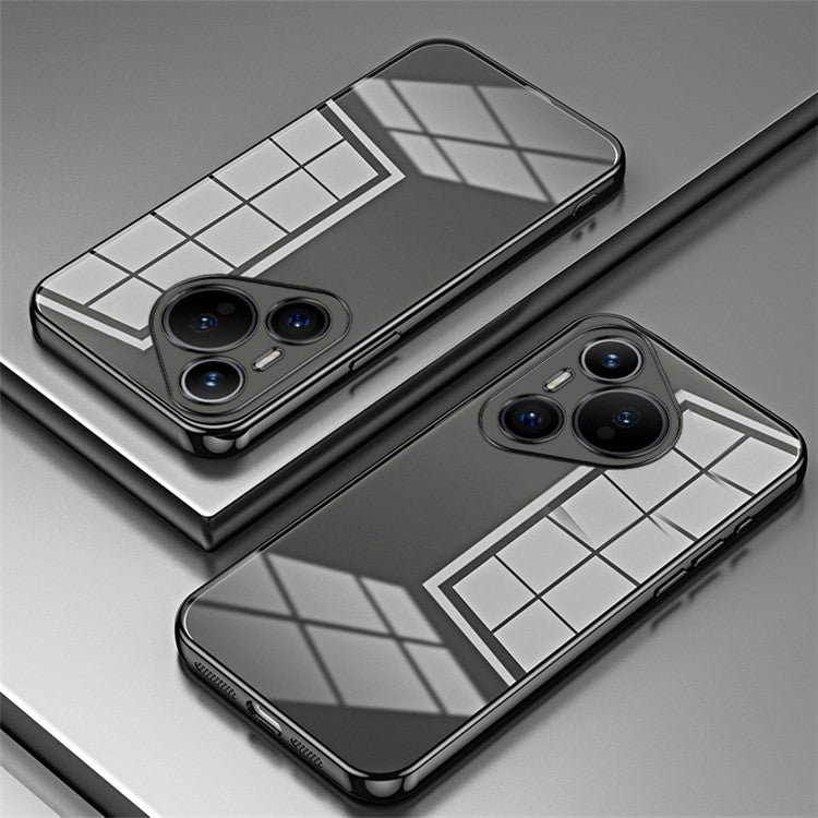 For Huawei Pura 70 Case TPU Transparency Electroplating Phone Cover - Black