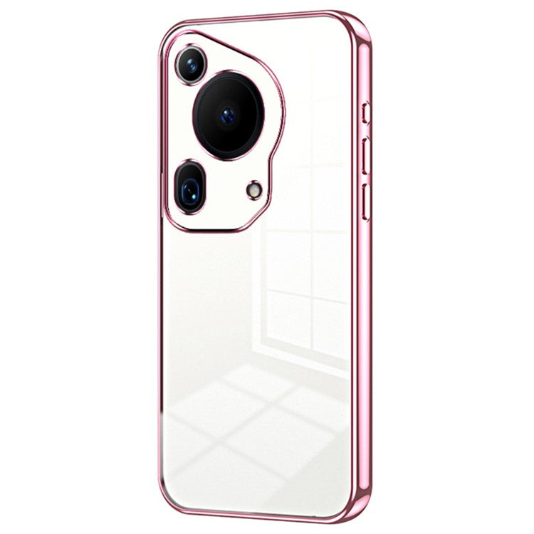 For Huawei Pura 70 Ultra Case TPU Shockproof Clear Phone Cover Electroplating Frame - Pink