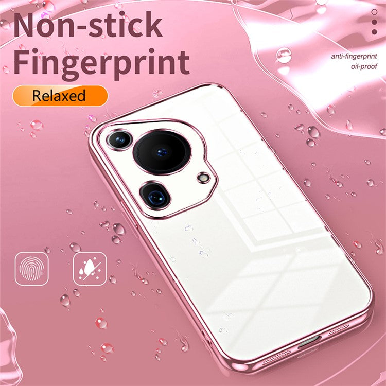 For Huawei Pura 70 Ultra Case TPU Shockproof Clear Phone Cover Electroplating Frame - Pink