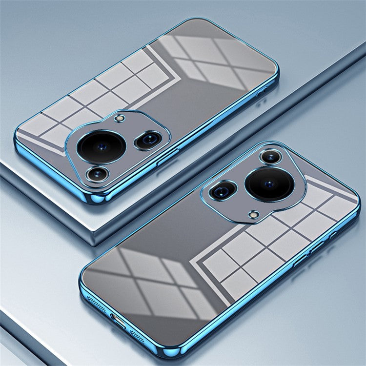 For Huawei Pura 70 Ultra Case TPU Shockproof Clear Phone Cover Electroplating Frame - Blue