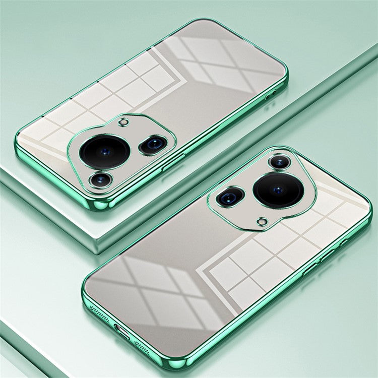 For Huawei Pura 70 Ultra Case TPU Shockproof Clear Phone Cover Electroplating Frame - Green