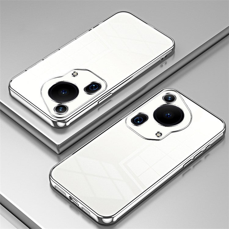 For Huawei Pura 70 Ultra Case TPU Shockproof Clear Phone Cover Electroplating Frame - Silver
