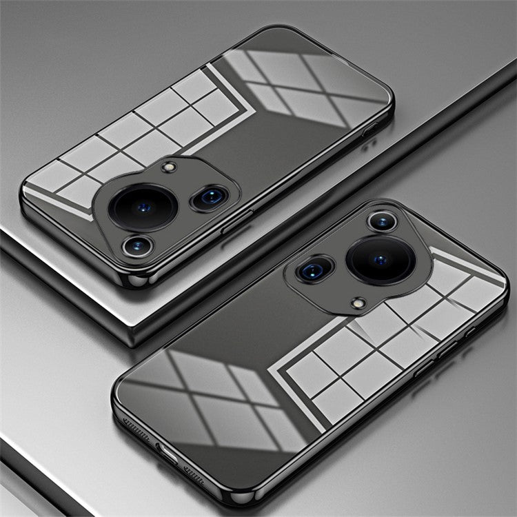 For Huawei Pura 70 Ultra Case TPU Shockproof Clear Phone Cover Electroplating Frame - Black