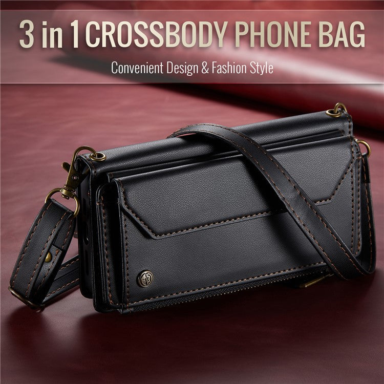 CASEME C36 Series For Google Pixel 8 Crossbody Case PU Leather Phone Cover Wallet RFID Blocking Protection - Black