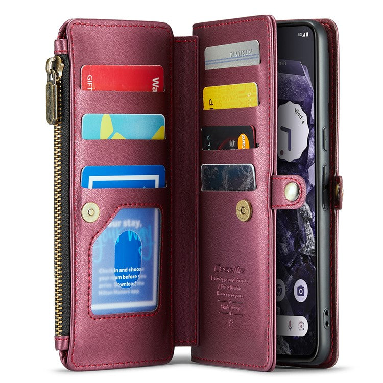 CASEME C36 Series For Google Pixel 8 Crossbody Case PU Leather Phone Cover Wallet RFID Blocking Protection - Wine Red