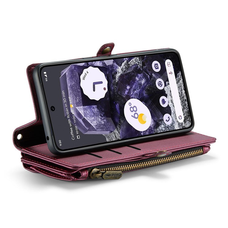 CASEME C36 Series For Google Pixel 8 Crossbody Case PU Leather Phone Cover Wallet RFID Blocking Protection - Wine Red