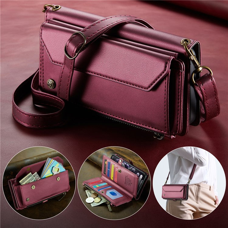 CASEME C36 Series For Google Pixel 8 Crossbody Case PU Leather Phone Cover Wallet RFID Blocking Protection - Wine Red