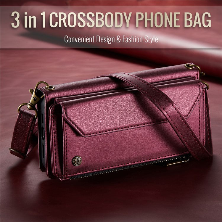 CASEME C36 Series For Google Pixel 8 Crossbody Case PU Leather Phone Cover Wallet RFID Blocking Protection - Wine Red