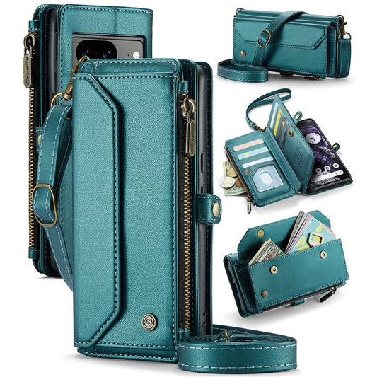 CASEME C36 Series For Google Pixel 8 Crossbody Case PU Leather Phone Cover Wallet RFID Blocking Protection - Green
