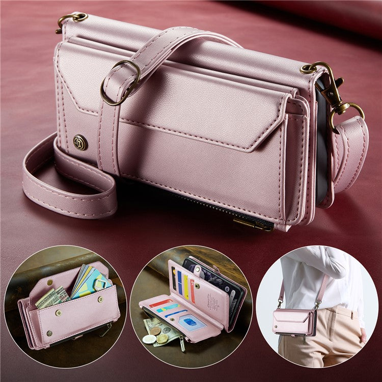 CASEME C36 Series For Google Pixel 8 Crossbody Case PU Leather Phone Cover Wallet RFID Blocking Protection - Pink