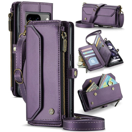 CASEME C36 Series For Google Pixel 8 Crossbody Case PU Leather Phone Cover Wallet RFID Blocking Protection - Purple