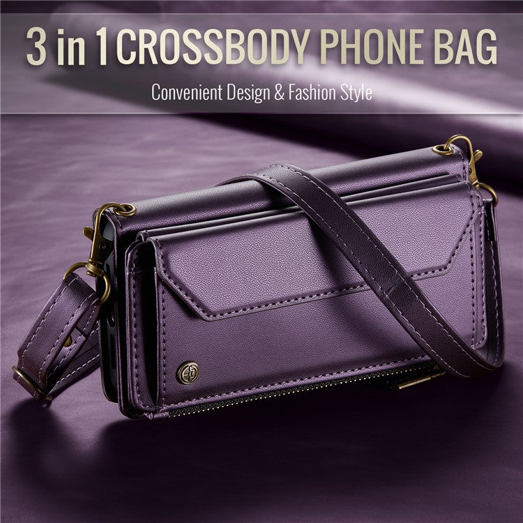 CASEME C36 Series For Google Pixel 8 Crossbody Case PU Leather Phone Cover Wallet RFID Blocking Protection - Purple