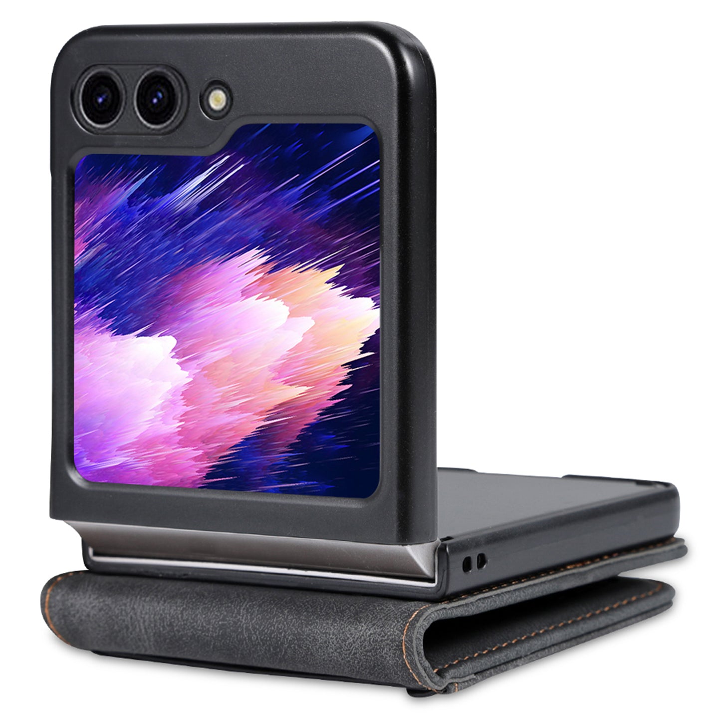 AZNS For Samsung Galaxy Z Flip6 5G Case Card Slots PU Leather Folding Phone Cover - Black