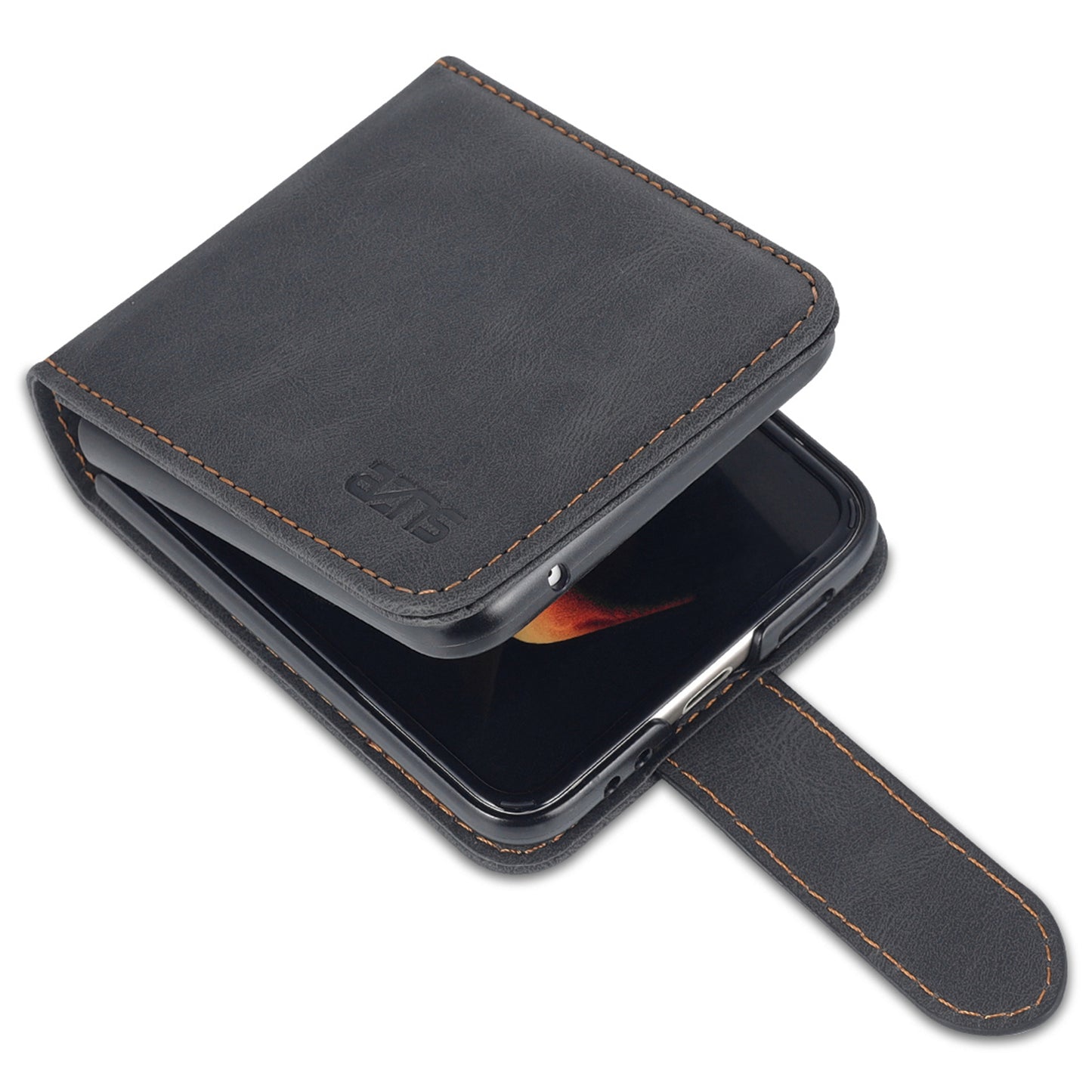 AZNS For Samsung Galaxy Z Flip6 5G Case Card Slots PU Leather Folding Phone Cover - Black