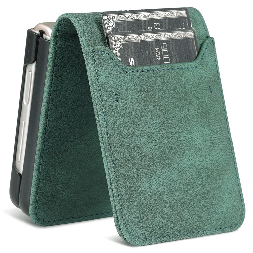 AZNS For Samsung Galaxy Z Flip7 FE 5G / Z Flip6 5G Case Card Slots PU Leather Folding Phone Cover - Green