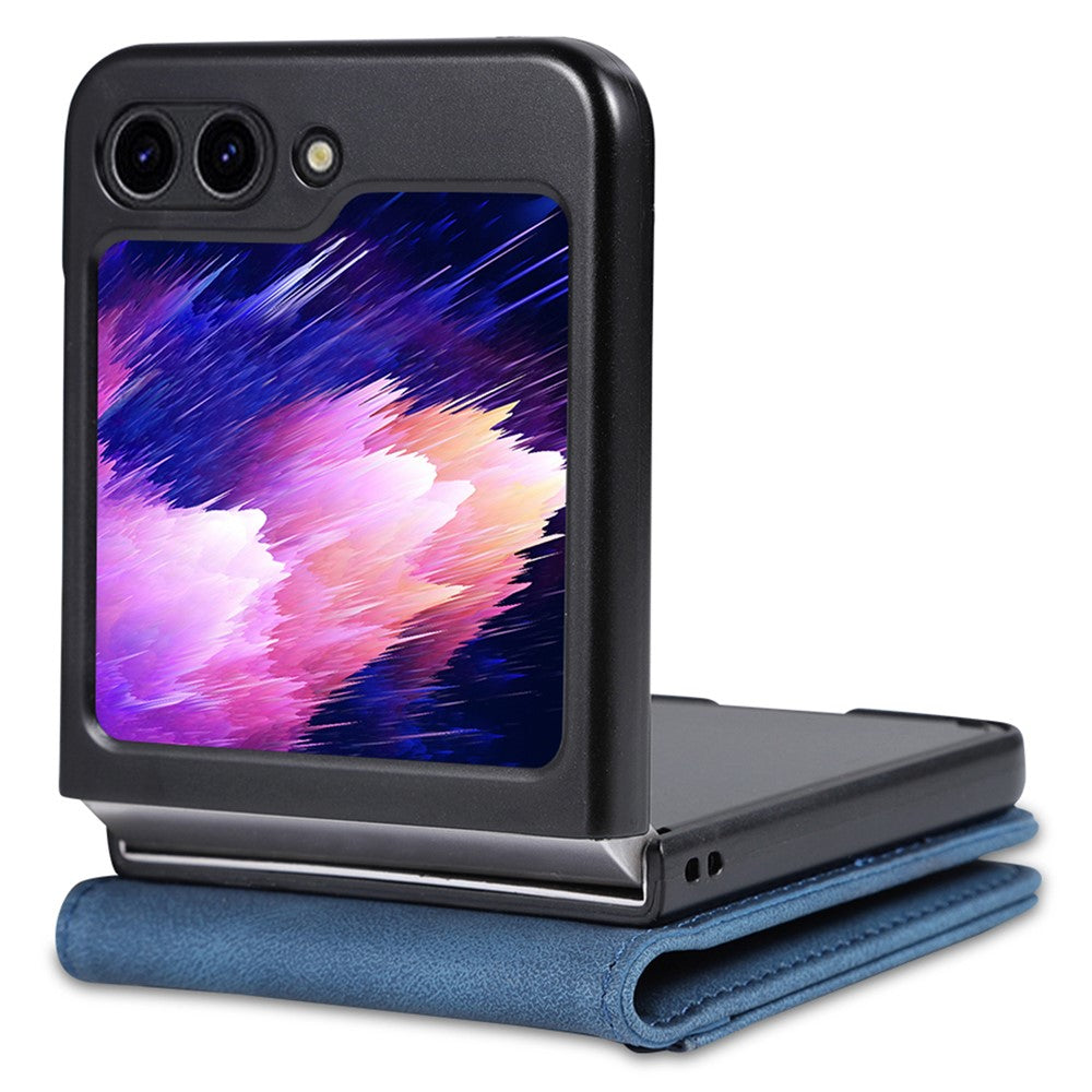 AZNS For Samsung Galaxy Z Flip7 FE 5G / Z Flip6 5G Case Card Slots PU Leather Folding Phone Cover - Blue