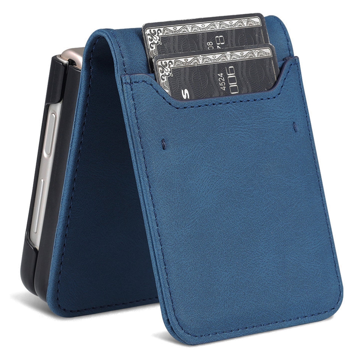AZNS For Samsung Galaxy Z Flip6 5G Case Card Slots PU Leather Folding Phone Cover - Blue