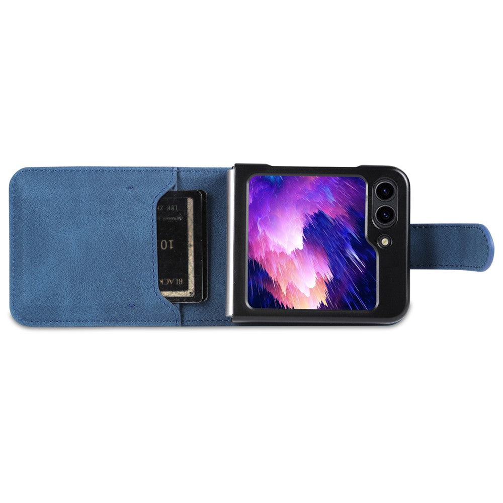 AZNS For Samsung Galaxy Z Flip7 FE 5G / Z Flip6 5G Case Card Slots PU Leather Folding Phone Cover - Blue