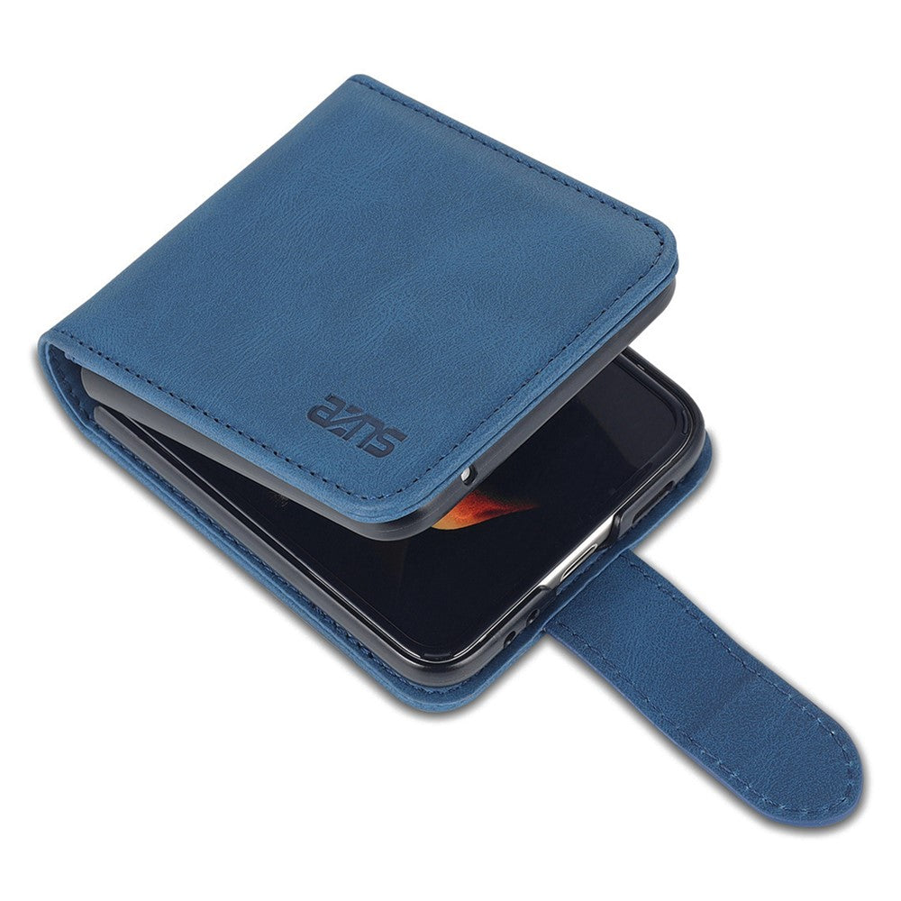AZNS For Samsung Galaxy Z Flip7 FE 5G / Z Flip6 5G Case Card Slots PU Leather Folding Phone Cover - Blue