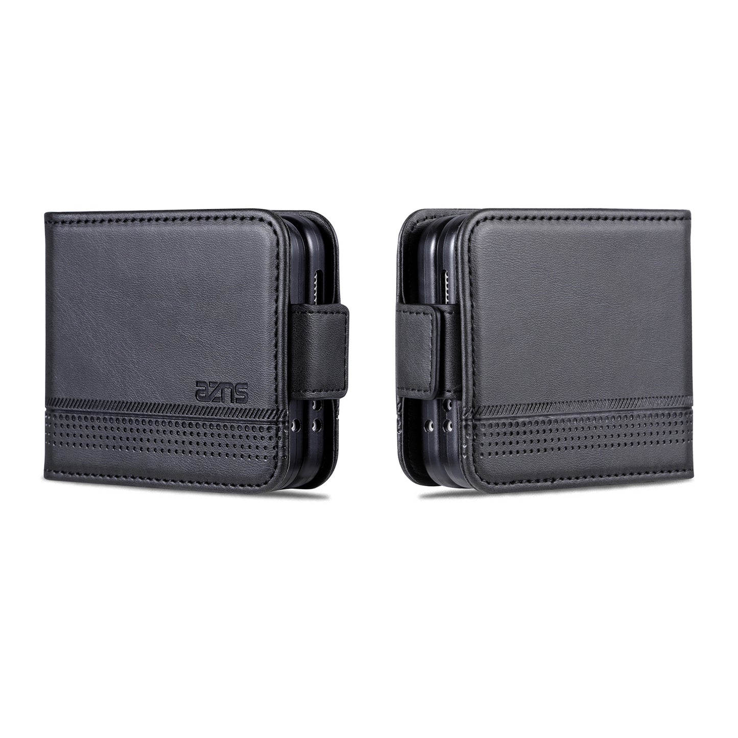 AZNS For Samsung Galaxy Z Flip6 5G Case Card Holder PU Leather Phone Cover Cowhide Texture - Black
