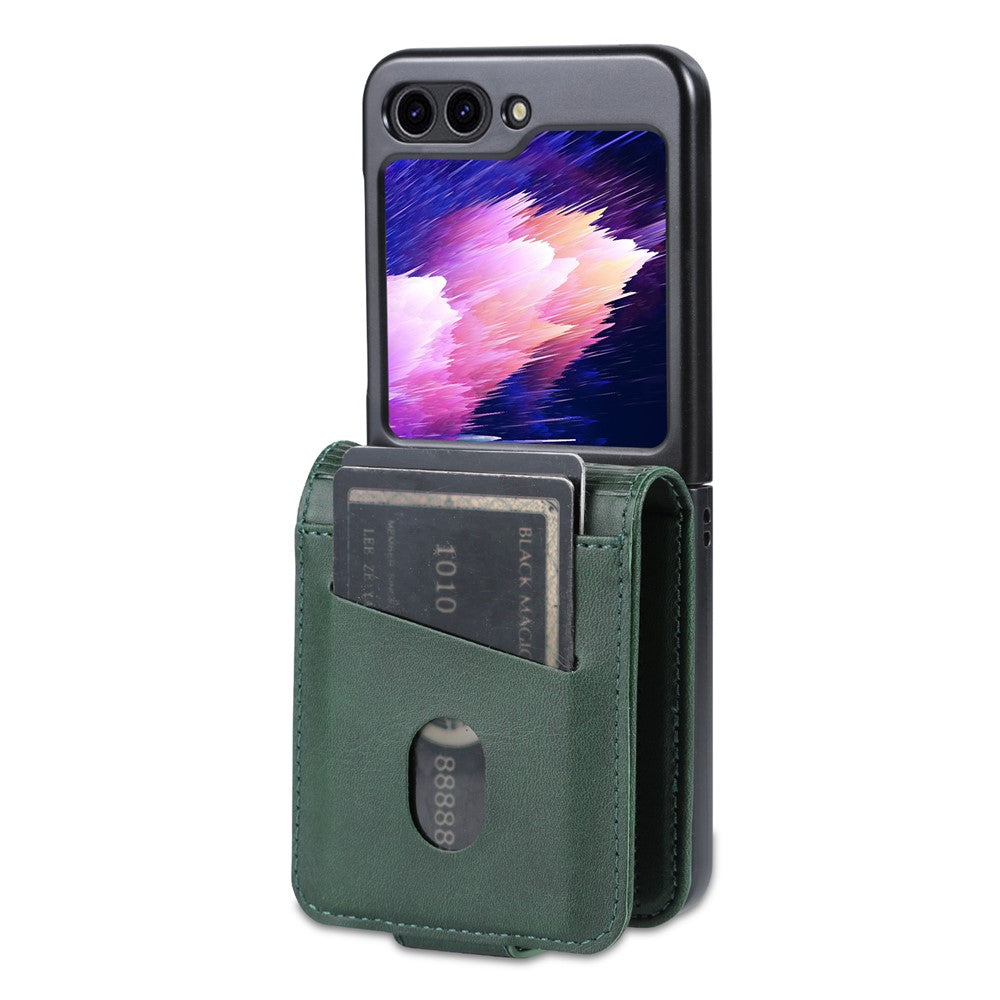 AZNS For Samsung Galaxy Z Flip7 FE 5G / Z Flip6 5G Case Card Holder PU Leather Phone Cover Cowhide Texture - Green
