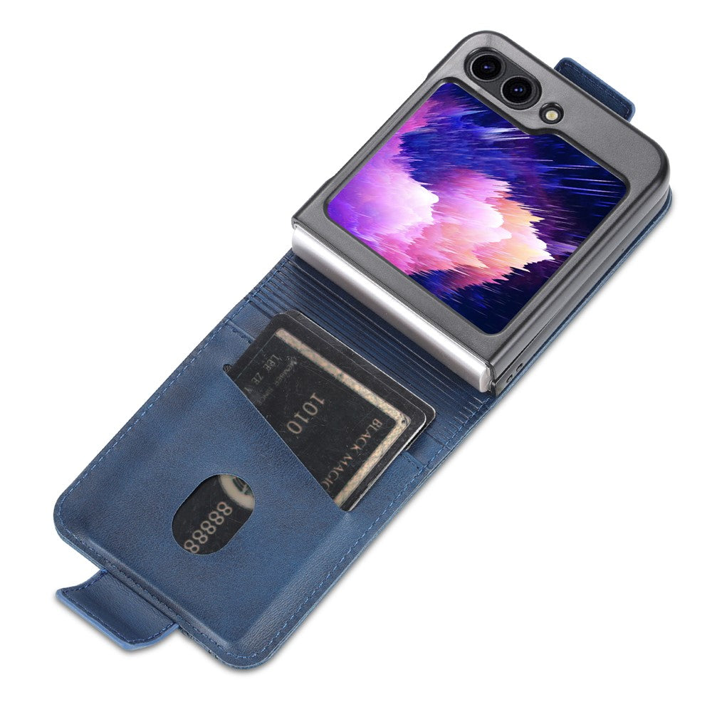 AZNS For Samsung Galaxy Z Flip7 FE 5G / Z Flip6 5G Case Card Holder PU Leather Phone Cover Cowhide Texture - Blue