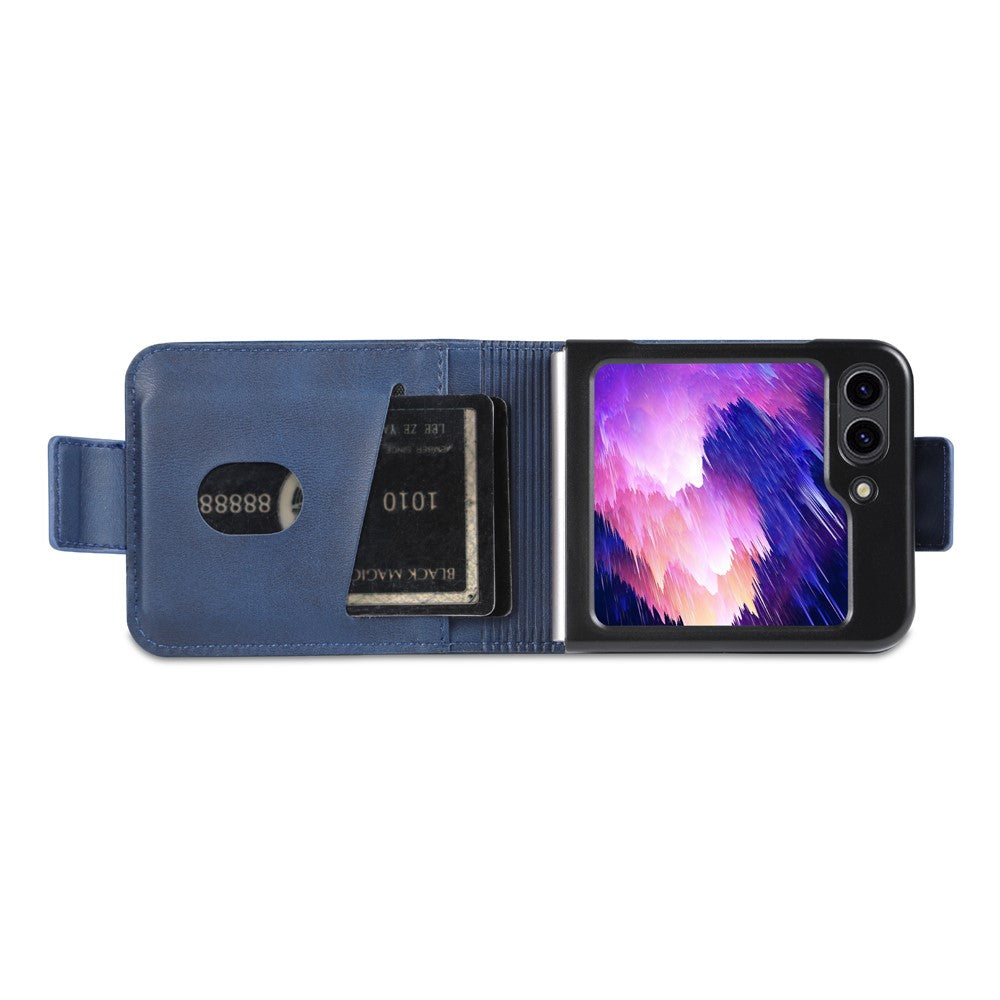 AZNS For Samsung Galaxy Z Flip7 FE 5G / Z Flip6 5G Case Card Holder PU Leather Phone Cover Cowhide Texture - Blue