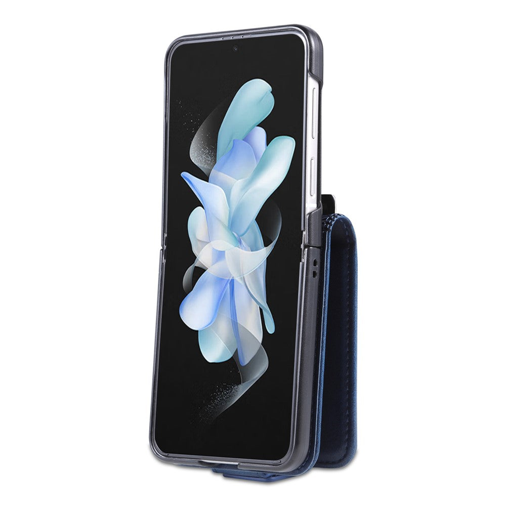 AZNS For Samsung Galaxy Z Flip7 FE 5G / Z Flip6 5G Case Card Holder PU Leather Phone Cover Cowhide Texture - Blue
