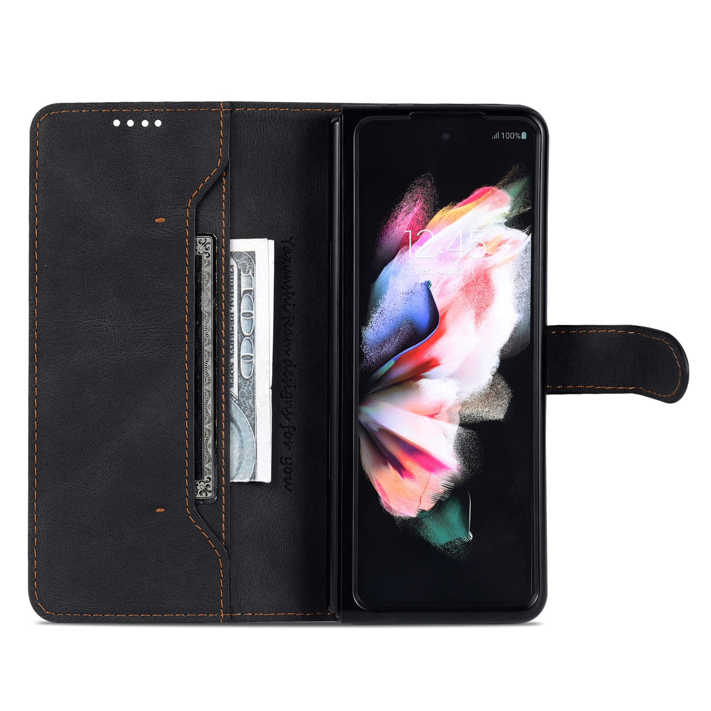 AZNS For Samsung Galaxy Z Fold6 5G Case Leather Phone Cover with Wallet Stand - Black