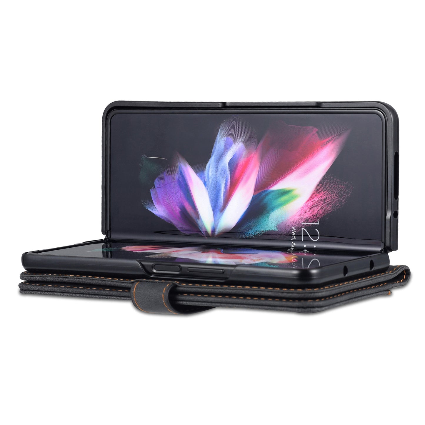 AZNS For Samsung Galaxy Z Fold6 5G Case Leather Phone Cover with Wallet Stand - Black