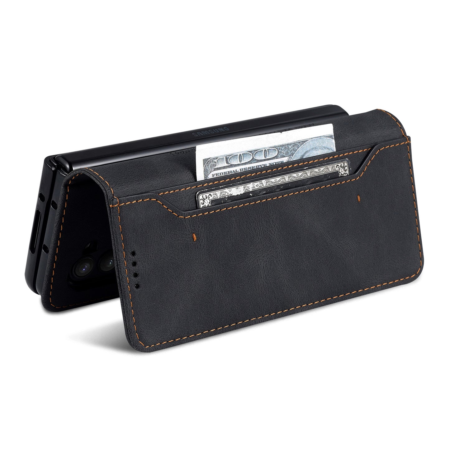 AZNS For Samsung Galaxy Z Fold6 5G Case Leather Phone Cover with Wallet Stand - Black